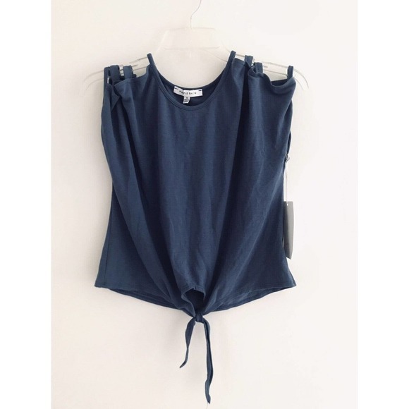 Anthropologie | Purple Snow Cut Out Top Womens S Blue Short Sleeves Tie - Picture 4 of 11